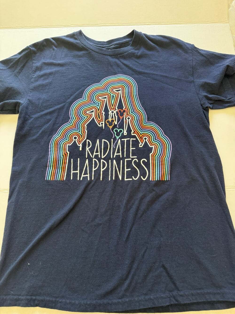 Disney Radiate Happiness Rainbow Castle T Shirt Unisex M Navy Mickey Balloons
